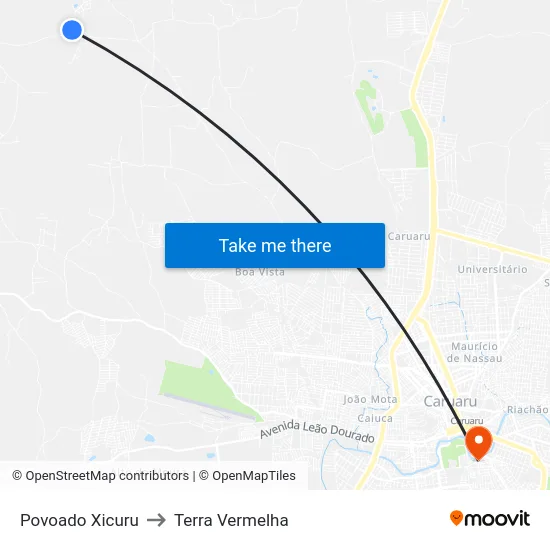 Povoado Xicuru to Terra Vermelha map