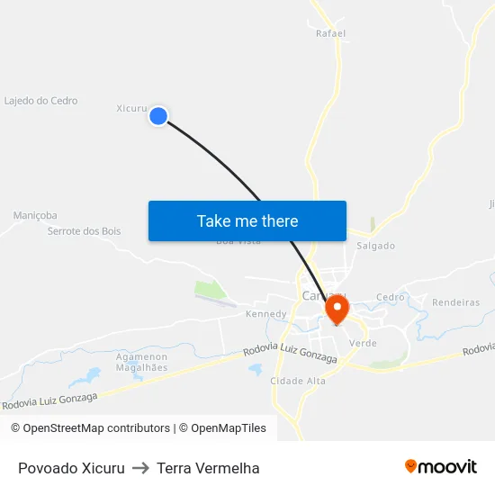 Povoado Xicuru to Terra Vermelha map