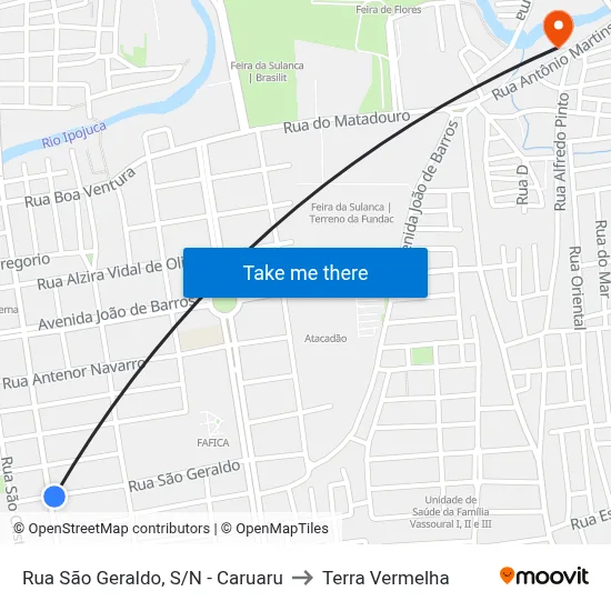 Rua São Geraldo, S/N - Caruaru to Terra Vermelha map