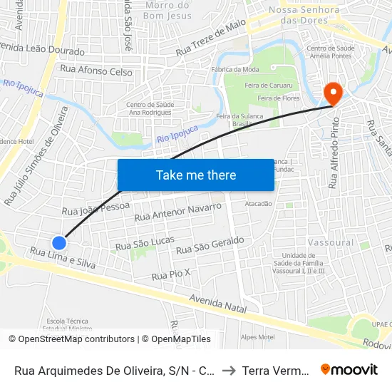 Rua Arquimedes De Oliveira, S/N - Caruaru to Terra Vermelha map