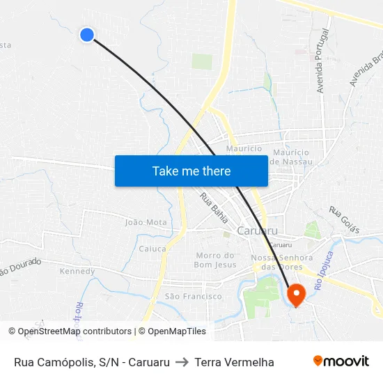 Rua Camópolis, S/N - Caruaru to Terra Vermelha map
