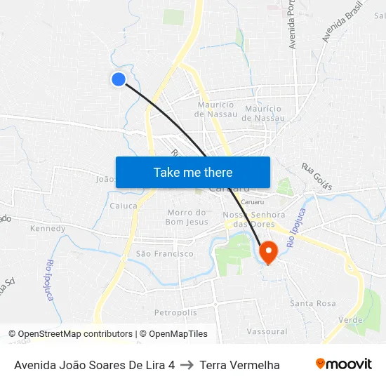 Avenida João Soares De Lira 4 to Terra Vermelha map