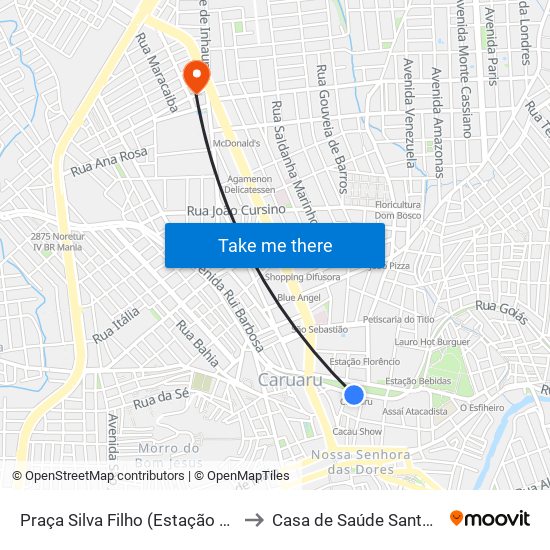 Praça Silva Filho (Estação Ferroviária) to Casa de Saúde Santa Efigênia map