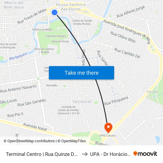 Terminal Centro | Rua Quinze De Novembro, 232 to UPA - Dr Horácio Florêncio map