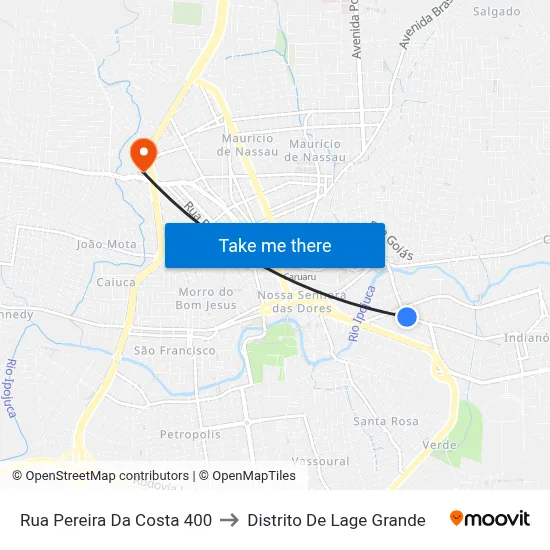 Rua Pereira Da Costa 400 to Distrito De Lage Grande map