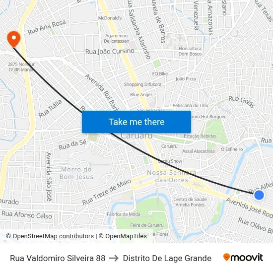 Rua Valdomiro Silveira 88 to Distrito De Lage Grande map