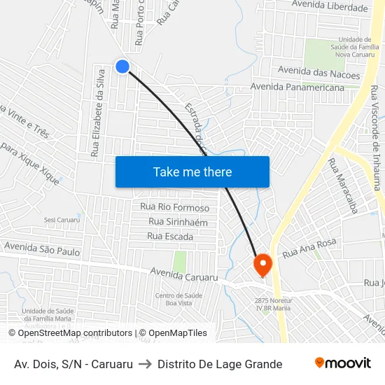 Av. Dois, S/N - Caruaru to Distrito De Lage Grande map