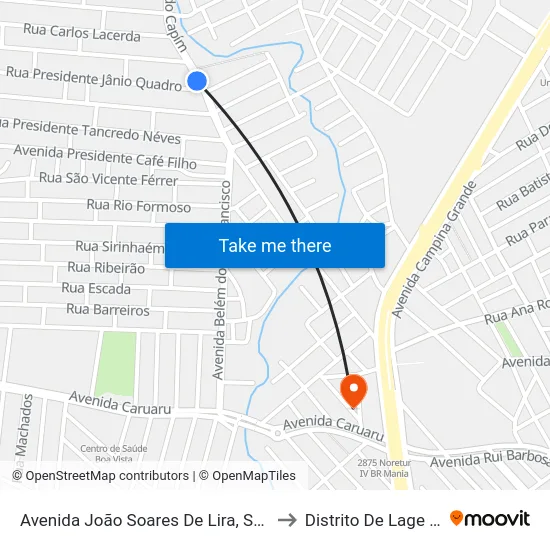 Avenida João Soares De Lira, S/N - Caruaru to Distrito De Lage Grande map
