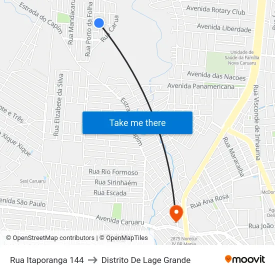 Rua Itaporanga 144 to Distrito De Lage Grande map