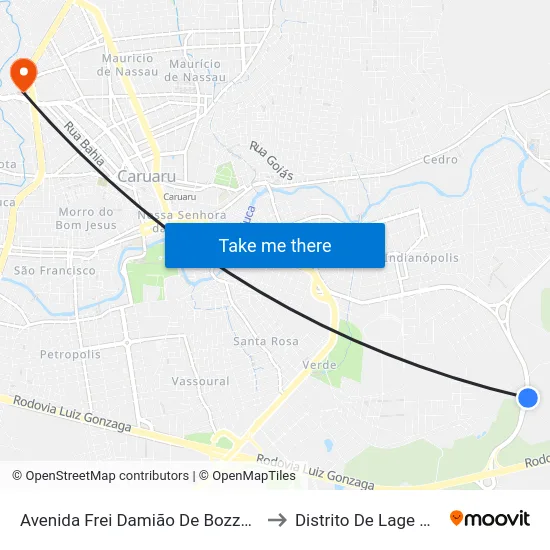 Avenida Frei Damião De Bozzano 1961 to Distrito De Lage Grande map