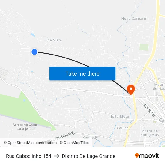 Rua Caboclinho 154 to Distrito De Lage Grande map