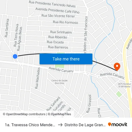 1a. Travessa Chico Mendes 1 to Distrito De Lage Grande map