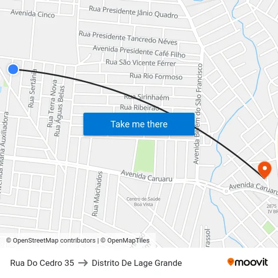 Rua Do Cedro 35 to Distrito De Lage Grande map