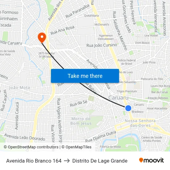 Avenida Rio Branco 164 to Distrito De Lage Grande map