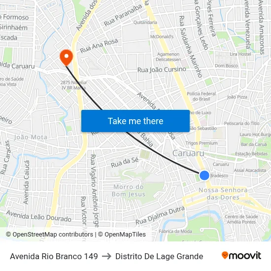 Avenida Rio Branco 149 to Distrito De Lage Grande map