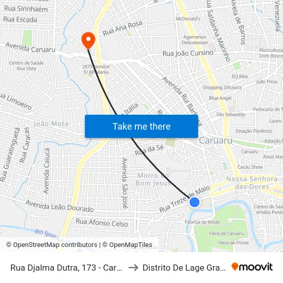Rua Djalma Dutra, 173 - Caruaru to Distrito De Lage Grande map