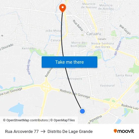 Rua Arcoverde 77 to Distrito De Lage Grande map