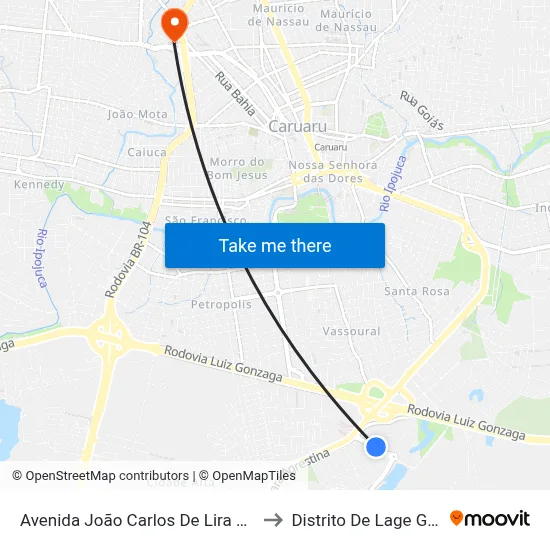 Avenida João Carlos De Lira Lins 410 to Distrito De Lage Grande map