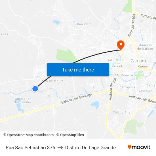 Rua São Sebastião 375 to Distrito De Lage Grande map