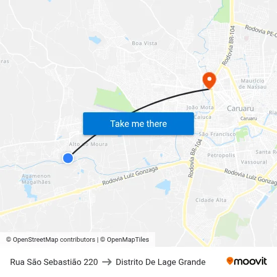 Rua São Sebastião 220 to Distrito De Lage Grande map