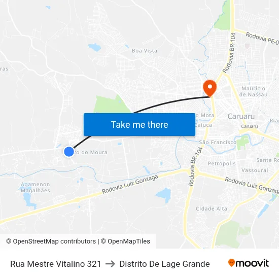 Rua Mestre Vitalino 321 to Distrito De Lage Grande map