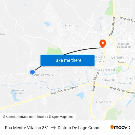 Rua Mestre Vitalino 331 to Distrito De Lage Grande map