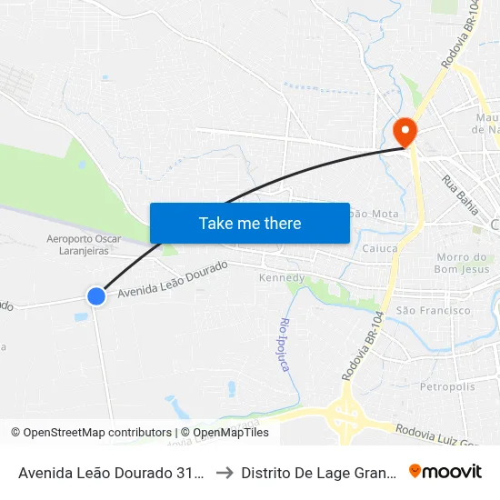 Avenida Leão Dourado 3119 to Distrito De Lage Grande map