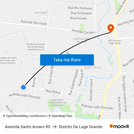 Avenida Santo Amaro 90 to Distrito De Lage Grande map