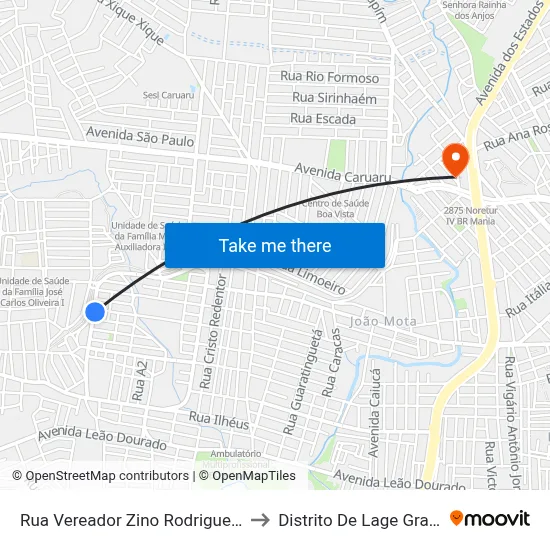 Rua Vereador Zino Rodrigues 29 to Distrito De Lage Grande map