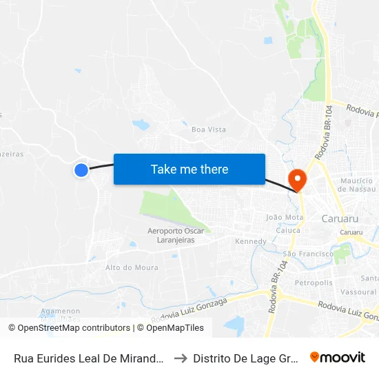 Rua Eurides Leal De Miranda 294 to Distrito De Lage Grande map