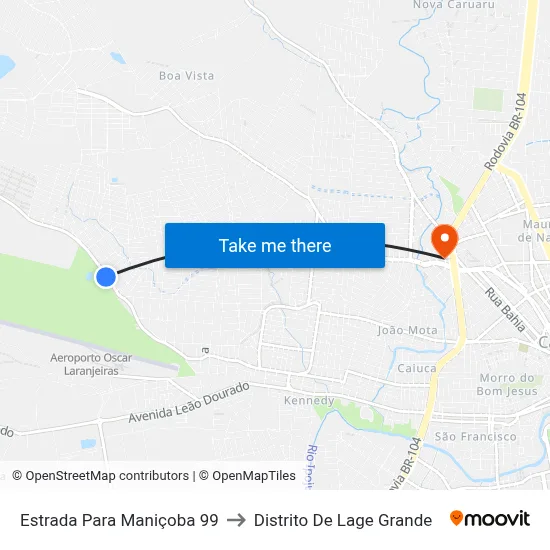 Estrada Para Maniçoba 99 to Distrito De Lage Grande map