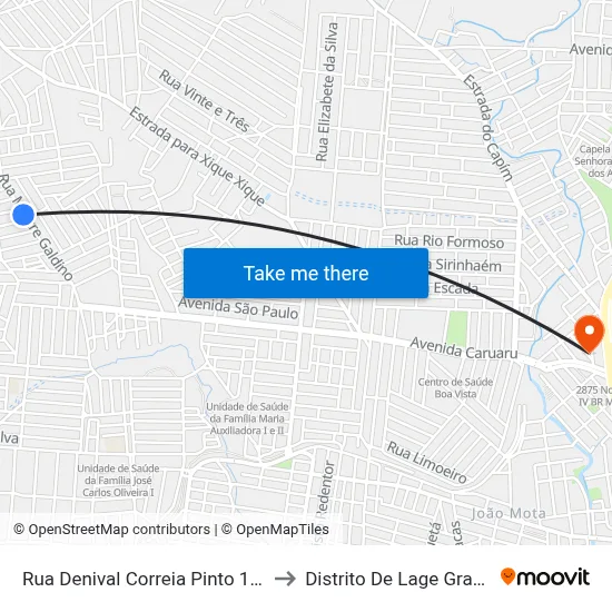 Rua Denival Correia Pinto 1511 to Distrito De Lage Grande map