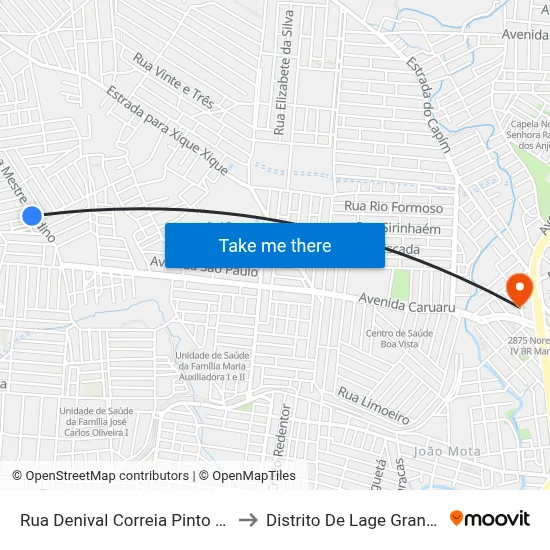 Rua Denival Correia Pinto 04 to Distrito De Lage Grande map