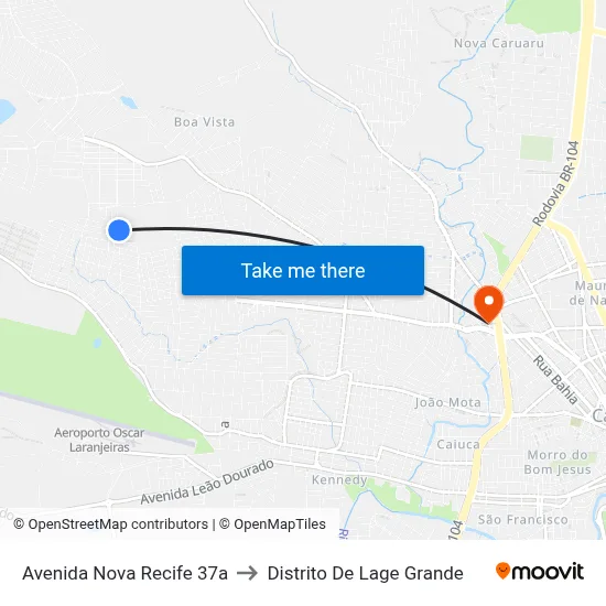 Avenida Nova Recife 37a to Distrito De Lage Grande map