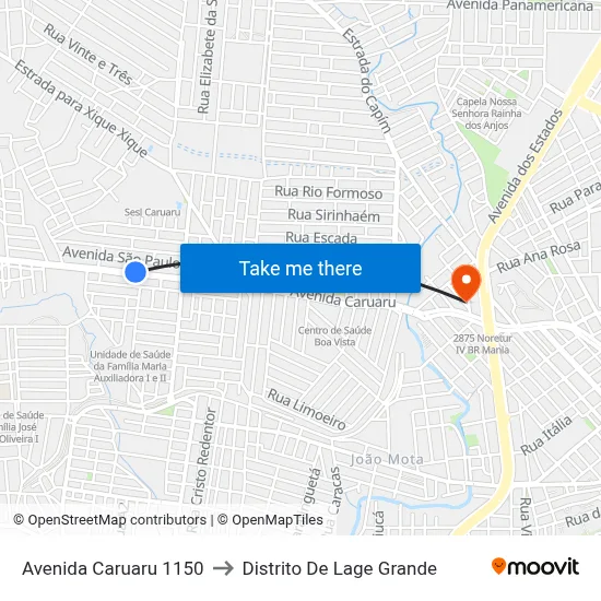 Avenida Caruaru 1150 to Distrito De Lage Grande map