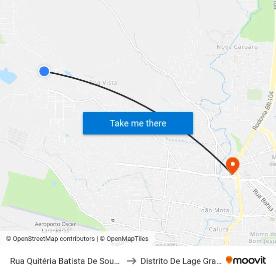 Rua Quitéria Batista De Souza 89 to Distrito De Lage Grande map
