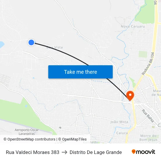 Rua Valdeci Moraes 383 to Distrito De Lage Grande map
