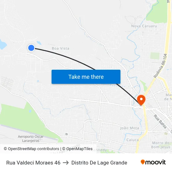 Rua Valdeci Moraes 46 to Distrito De Lage Grande map