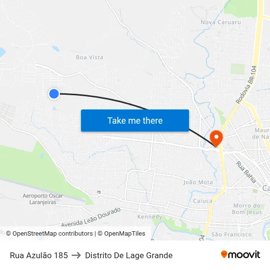 Rua Azulão 185 to Distrito De Lage Grande map