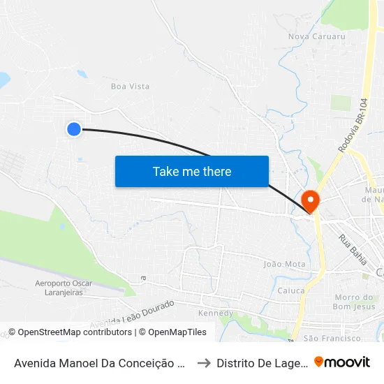 Avenida Manoel Da Conceição Gonçalves 155 to Distrito De Lage Grande map