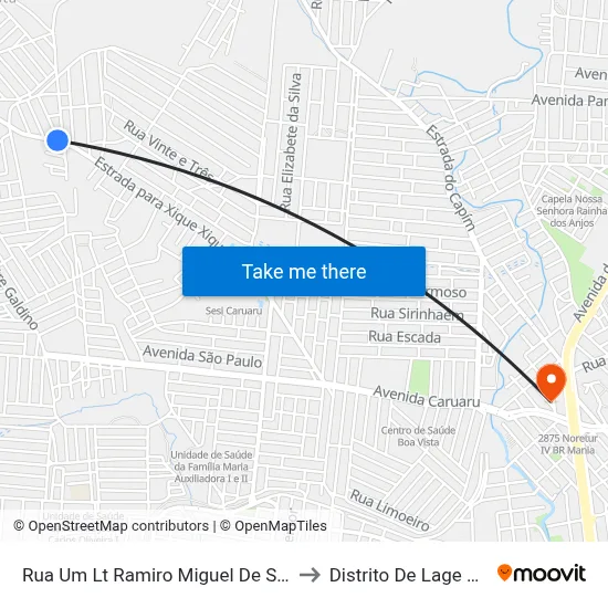 Rua Um Lt Ramiro Miguel De Sousa 100 to Distrito De Lage Grande map