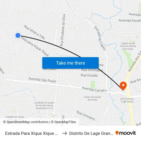 Estrada Para Xique Xique 634 to Distrito De Lage Grande map