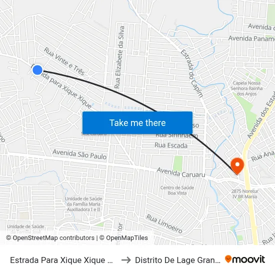 Estrada Para Xique Xique 555 to Distrito De Lage Grande map