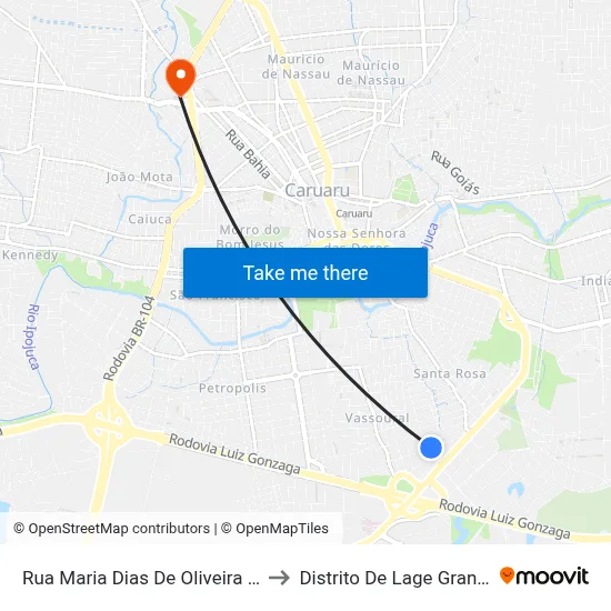Rua Maria Dias De Oliveira 19 to Distrito De Lage Grande map