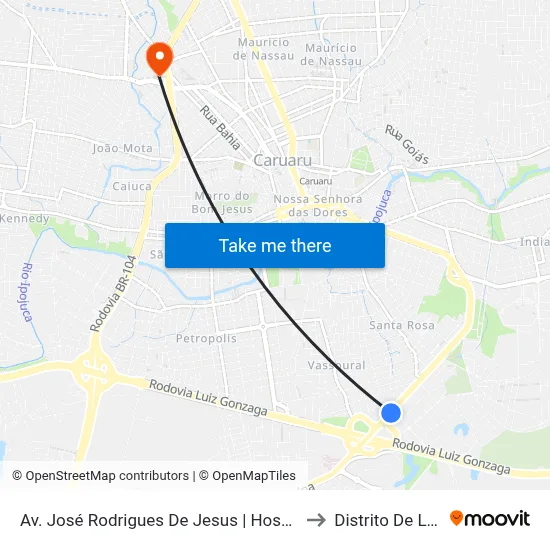 Av. José Rodrigues De Jesus | Hospital Da Mulher Do Agreste to Distrito De Lage Grande map