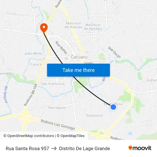 Rua Santa Rosa 957 to Distrito De Lage Grande map