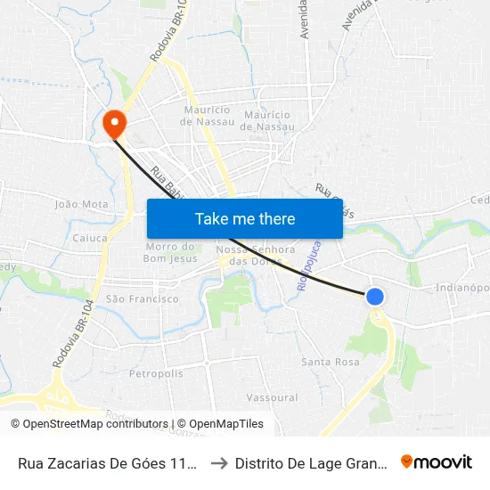 Rua Zacarias De Góes 1100 to Distrito De Lage Grande map