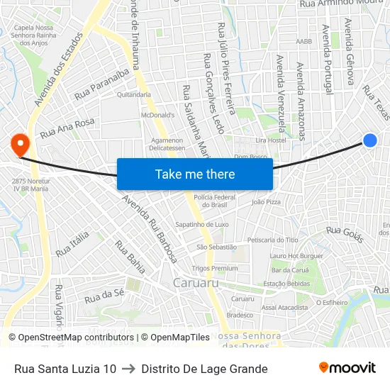 Rua Santa Luzia 10 to Distrito De Lage Grande map