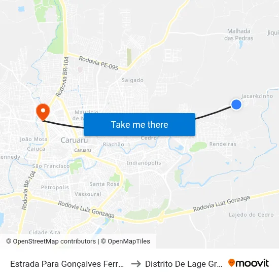 Estrada Para Gonçalves Ferreira 16 to Distrito De Lage Grande map