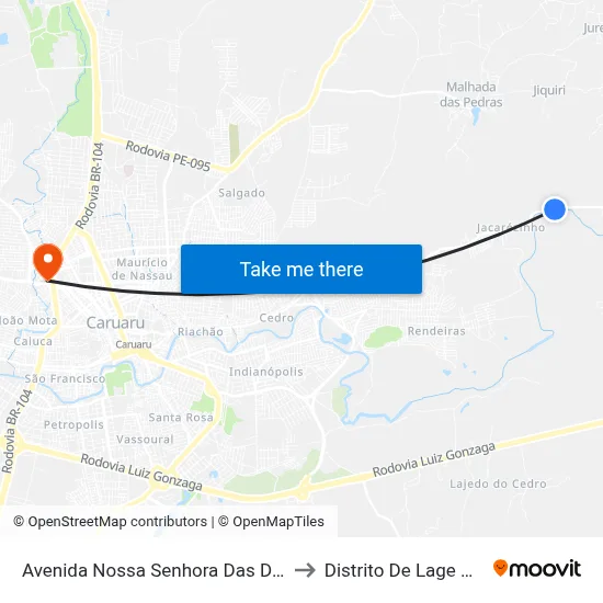 Avenida Nossa Senhora Das Dores 697 to Distrito De Lage Grande map